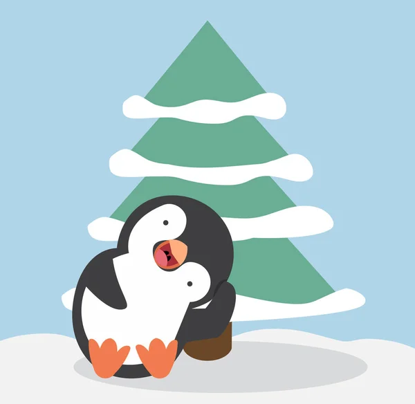 Divertido Pingüino Dibujos Animados Confundir Con Árbol — Archivo Imágenes Vectoriales