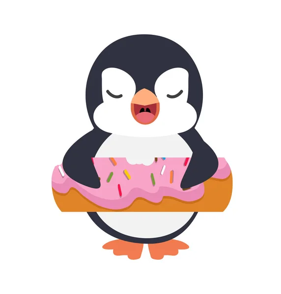 Fat Penguin Cartoon Donut Pool Float — Stock vektor