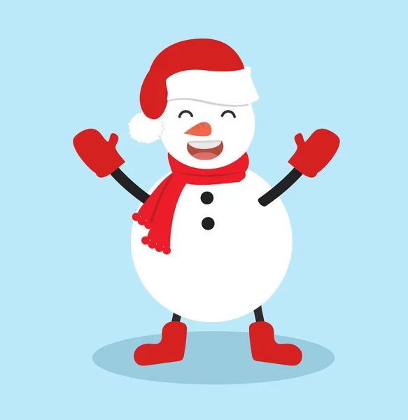 Niedlicher Schneemann Mit Weihnachtsmütze Und Schal — Stockvektor