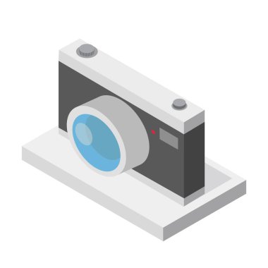 Beyaz arkaplan üzerindeki kamera izometrik 3d biçimi