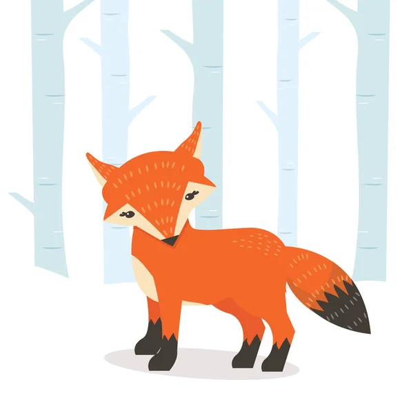 Lindo Zorro Dibujos Animados Fox Estilo Plano Temporada Invierno — Vector de stock