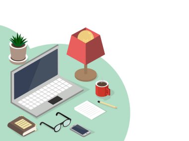 E-öğrenme izometrik stili Çevrimiçi eğitim kavramı