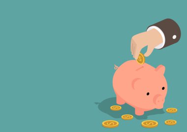 Piggy Bank izometrik para tasarrufu konsepti. 