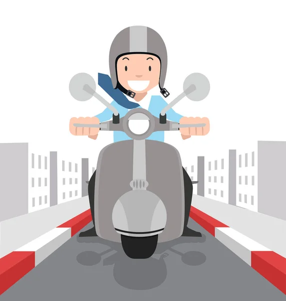 Biznesmen Jazdy Jego Motocykl Idzie Pracy — Wektor stockowy