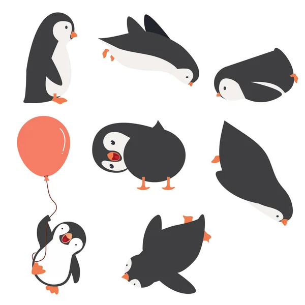 Caractere Pinguin Diferite Poziții Set — Vector de stoc