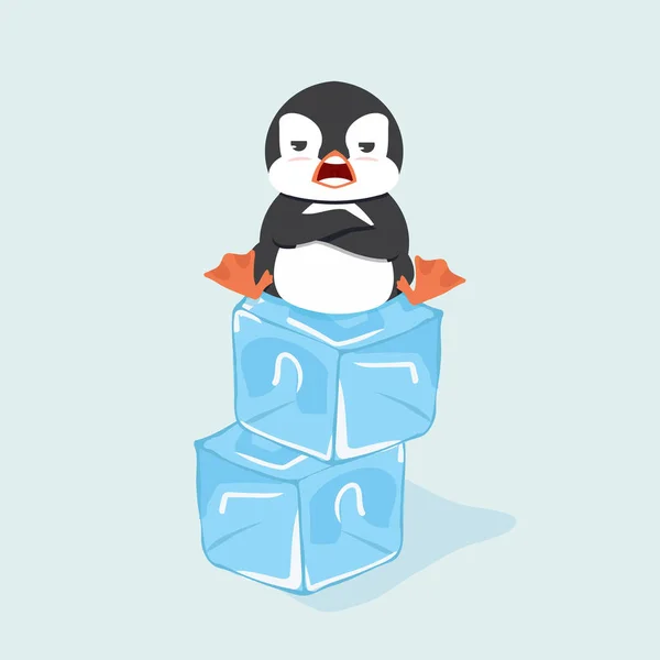 Pinguins Felizes Sentados Vetor Cubo Gelo — Vetor de Stock