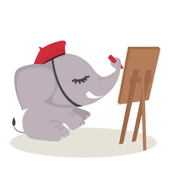 Cartoon Olifant Schilderen Met Borstel — Stockvector