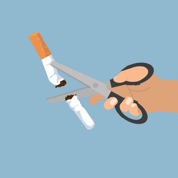 Hand Vasthouden Schaar Snijden Een Sigaret Vector Illustratie — Stockvector