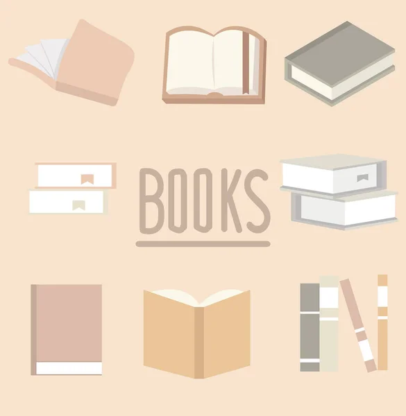 Conjunto Iconos Libros Diseño Plano — Vector de stock