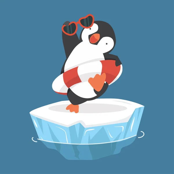 Anillo Inflable Pingüino Con Gafas Iceberg Flotante — Archivo Imágenes Vectoriales