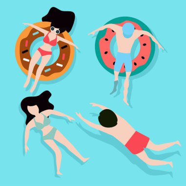 yüzen insanlar yaz vektörü kümesi