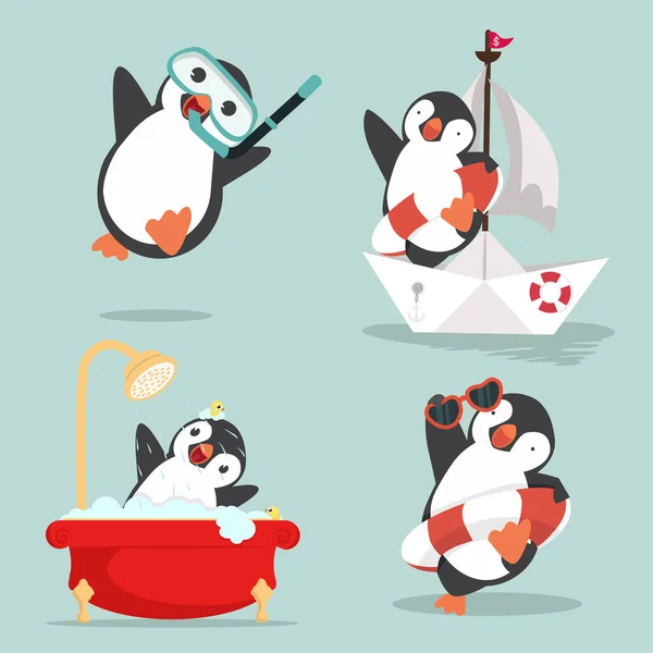 Conjunto Pingüinos Divertidos Dibujos Animados Ártico — Vector de stock