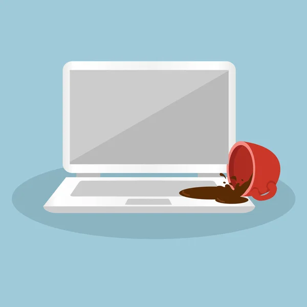 Laptop vektör kavramına kahve döküldü 