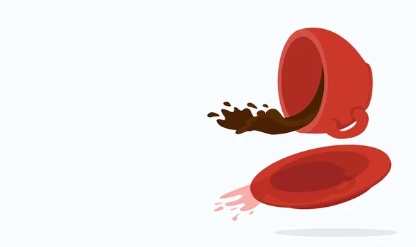Rode Beker Met Plaat Gemorste Koffie Vector — Stockvector