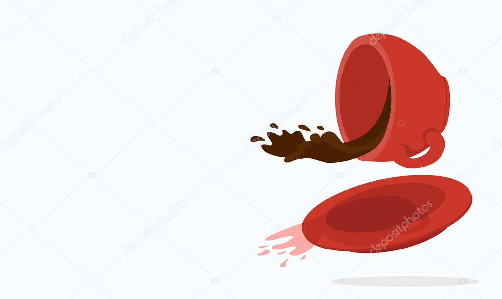 Red Cup with plate Spilled coffee  vector