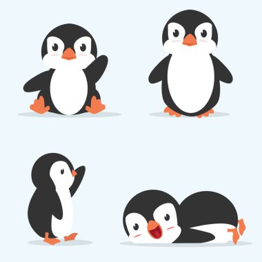Şirin küçük penguen, vektör kümesi oluşturuyor.