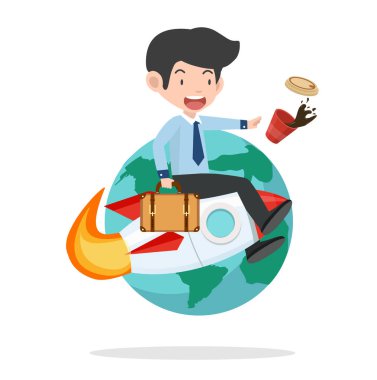 Dünya ile roket üzerinde iş adamı