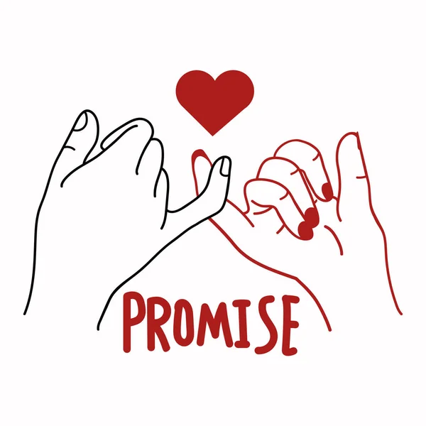 Hand Promise Outline Vector Red Heart Concept — Stock Vector