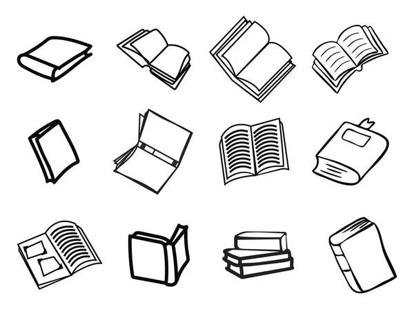 Libros Dibujados Mano Icono Ilustraciones Conjunto — Vector de stock