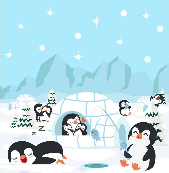 Pingwin Koncepcją Arktycznego Tła Bieguna Północnego — Wektor stockowy