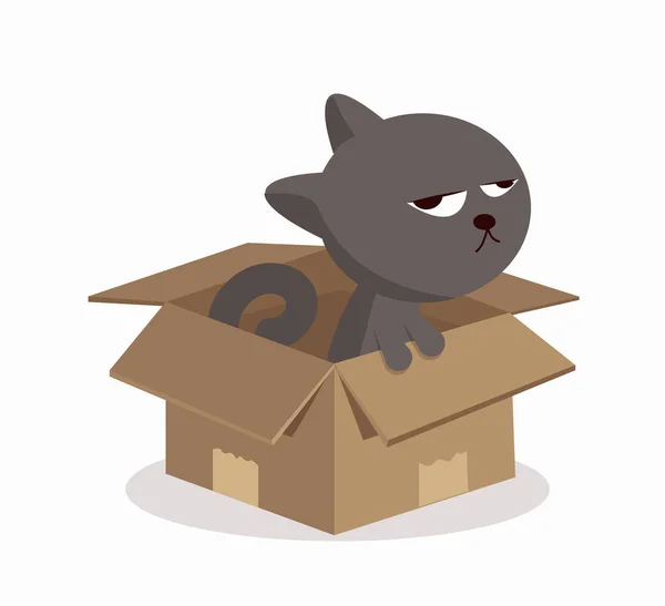 Gato Dibujos Animados Una Caja Cartón — Vector de stock