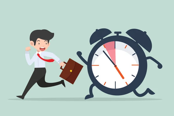 Businessman Running Big Ringing Timer Clock — Stock Vector