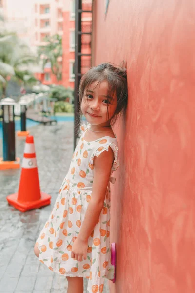 Portrait Little Girl Asian Relax Hotel Resort — Stok Foto