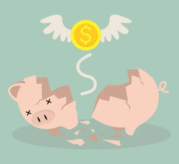 Broken Piggy Banco Ahorro Dinero Concepto Crecimiento — Vector de stock