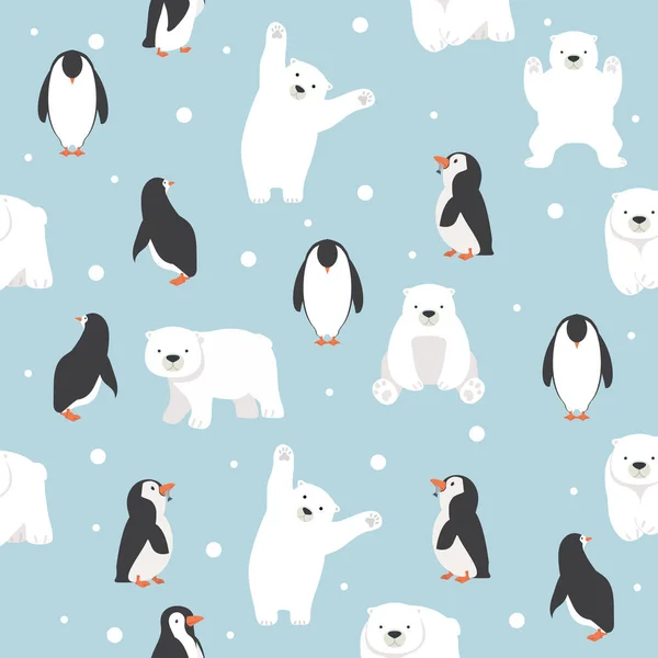 Ursos Polares Com Padrão Sem Costura Pinguins —  Vetores de Stock