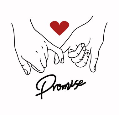 Pinky Promise  outline vector with red heart sign clipart