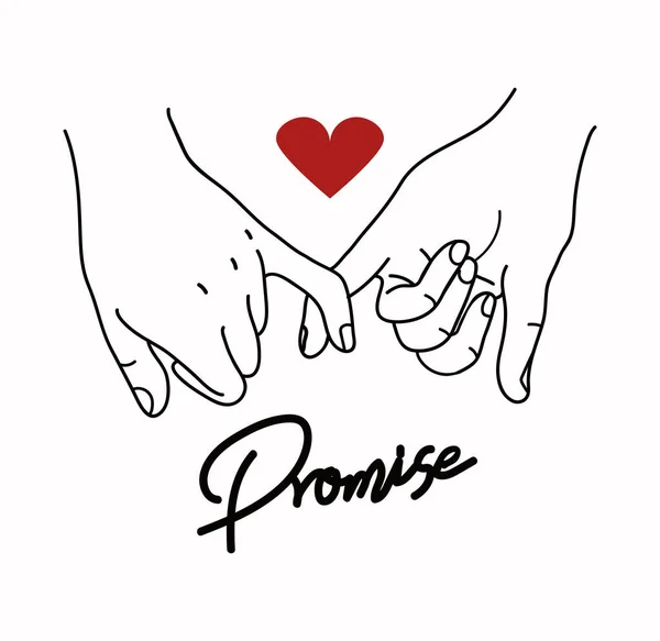 Pinky Promise Outline Vector Red Heart Sign — Stock Vector
