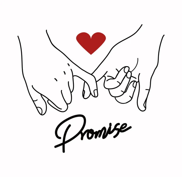 Pinky Promise Vector Contorno Con Signo Rojo Del Corazón — Vector de stock