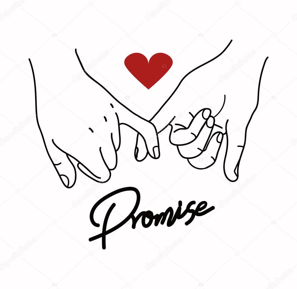 Pinky Promise  outline vector with red heart sign