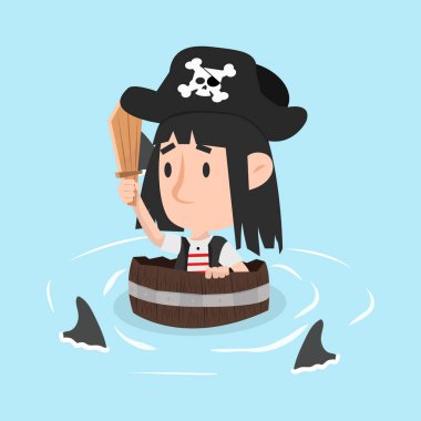 Yüzgeç köpekbalıklı kılıç kullanan Korsan Çocuk