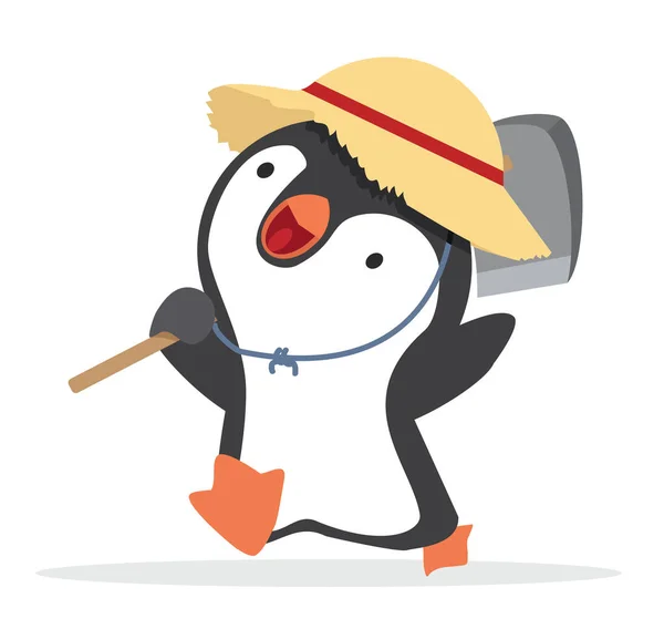 Happy Penguin Segurando Com Chapéu —  Vetores de Stock