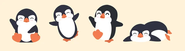 Cute Fat Penguin Cartoon Vector Set — Stock Vector