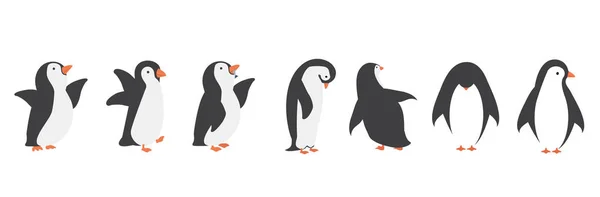 Happy Pinguim Personagens Desenhos Animados Diferentes Poses Conjunto — Vetor de Stock