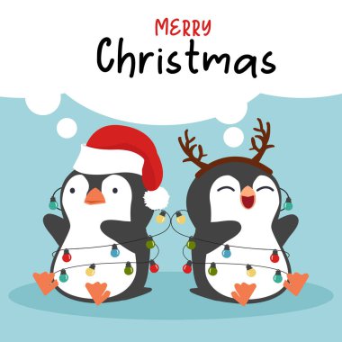 Küçük sevimli penguenler Mutlu Noeller diliyor