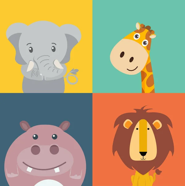 Little Cute Cartoon Animals Collection — Stock Vector