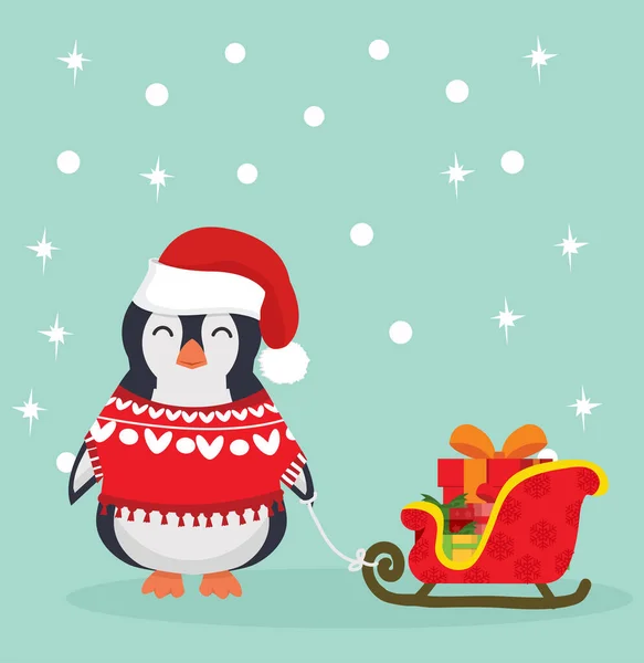 Lindo Pingüino Navidad Con Trineo — Archivo Imágenes Vectoriales