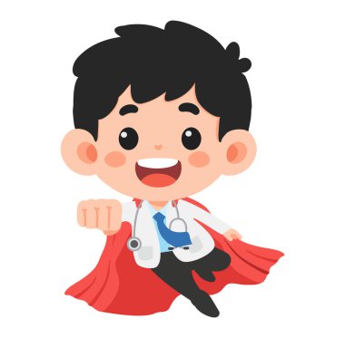 Çizgi film Doctor Flying with Cape Illustration süper