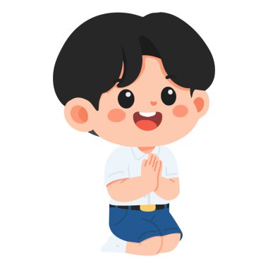 Elleri Birarada Diz çökmüş bir çocuğun tasviri.