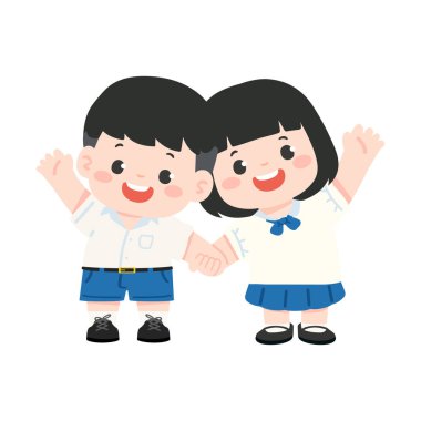 El ele tutuşan ve el sallayan öğrencilerin resmi