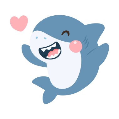 Kalp İllüstrasyon Hayvanı Sevimli Çizgi Film Köpekbalığı