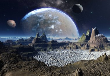 3D Yapılandırılmış Fantezi Uzaylı Manzarası - 3D Görüntü