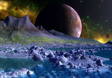 3D Yapılandırılmış Fantezi Uzaylı Manzarası - 3D Görüntü