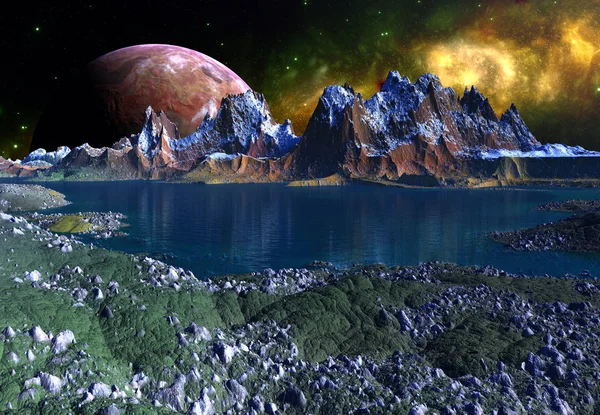 Rendered Fantasy Alien Landscape Illustrazione — Foto Stock