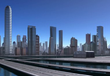  3D fütüristik City - 3d çizim render