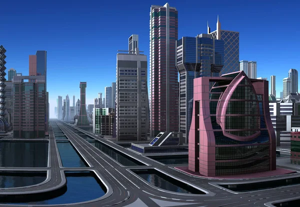 Rendered Futuristic City Illustration — Stock Photo, Image