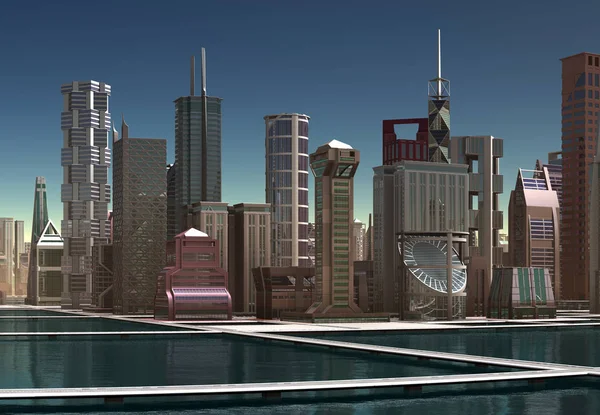 Rendered Futuristic City Illustration - Stock-foto